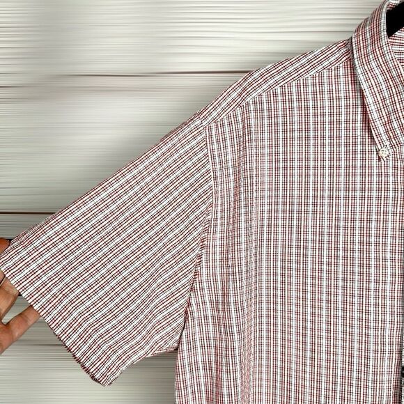 Brooks Brothers Structured Cotton Shirt Button Up White Red Plaid Short Sleeve L - Picture 6 of 10